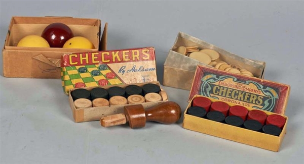 LOT OF  ASSORTED GAMING CHIPS & CHECKERS.         