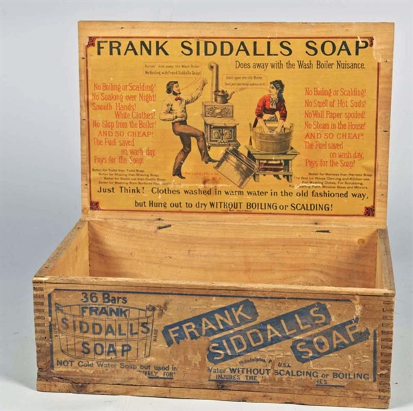 EARLY FRANK SIDDALLS SOAP WOOD PRODUCT BOX.       