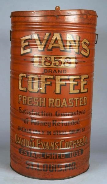 LARGE EVANS BRAND COFFEE STEEL DRUM.              