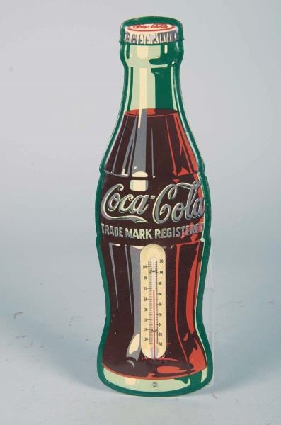 COCA-COLA TIN DIE-CUT BOTTLE THERMOMETER SIGN.    