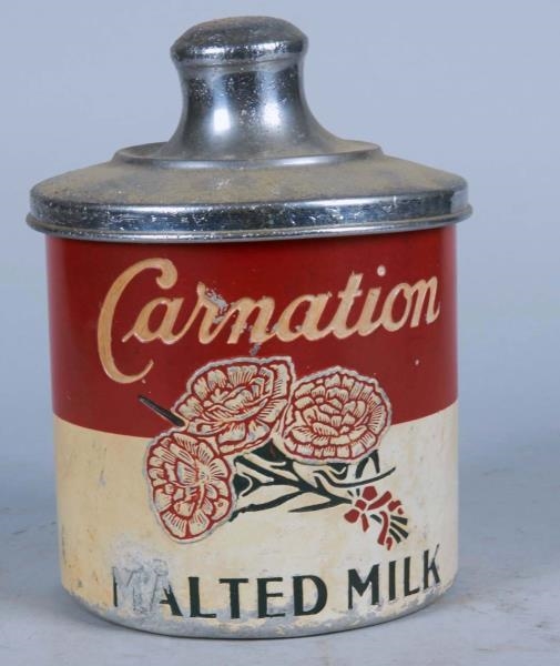 CARNATION MALTED MILK METAL CONTAINER WITH LID.   