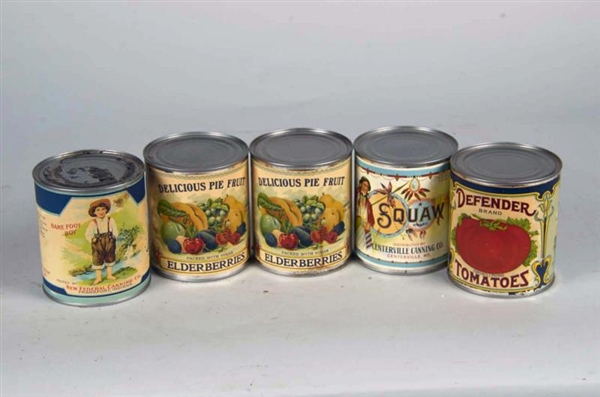 LOT OF 5: EMPTY TIN CANS WITH OLD STOCK LABELS    