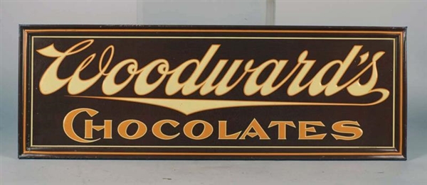 WOODWARDS CHOCOLATES EMBOSSED PRESSED TIN SIGN   