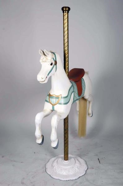 CAROUSEL HORSE ON WHITE BASE WITH BRASS POLE      