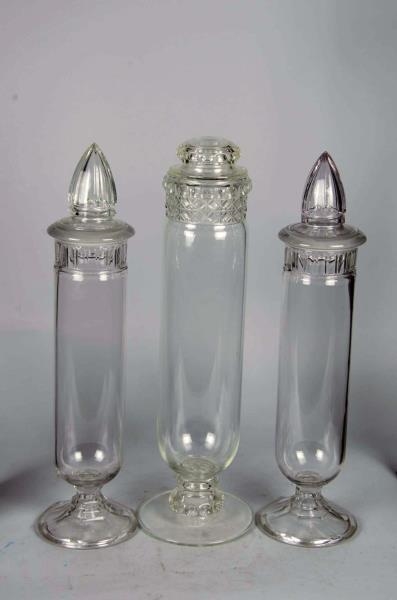 LOT OF 3: CLEAR GLASS COUNTERTOP CANDY JARS       