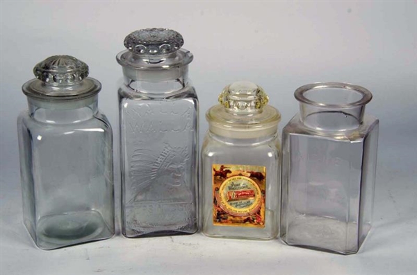 LOT OF 4: RECTANGULAR GLASS COUNTERTOP CANDY JARS 