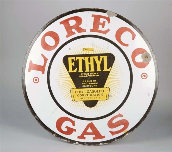 LORECO GAS DOUBLE-SIDED ROUND PORCELAIN SIGN      