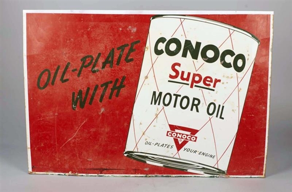 CONOCO MOTOR OIL DOUBLE-SIDED TIN LITHO SIGN      