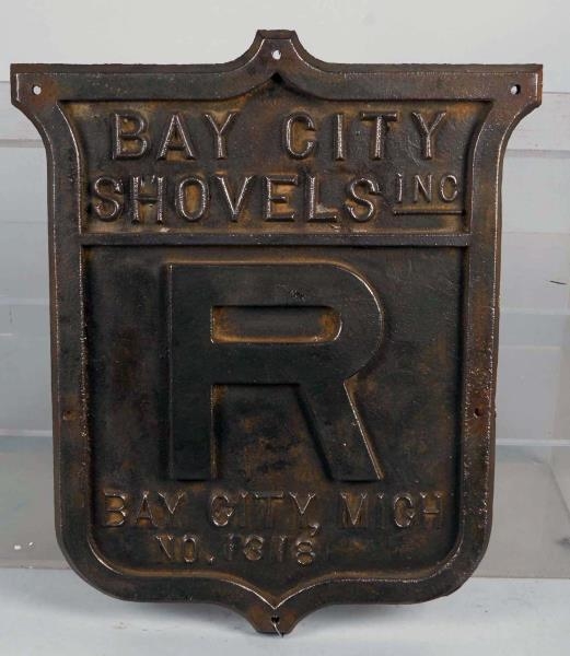CAST IRON BAY CITY SHOVELS SHIELD "R" PLAQUE      