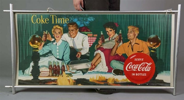 LONG COCA COLA CARDBOARD LITHO ADVERTISING SIGN   