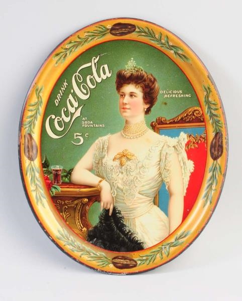 1905 COCA-COLA SERVING TRAY WITH GLASS SHOWN.     