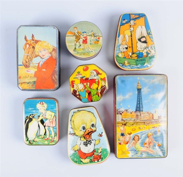 LOT OF 7: CANDY TINS.                             