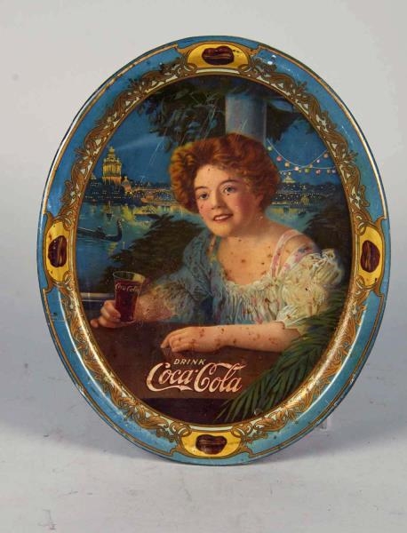 DRINK COCA COLA OVAL TIN LITHO SERVING TRAY       