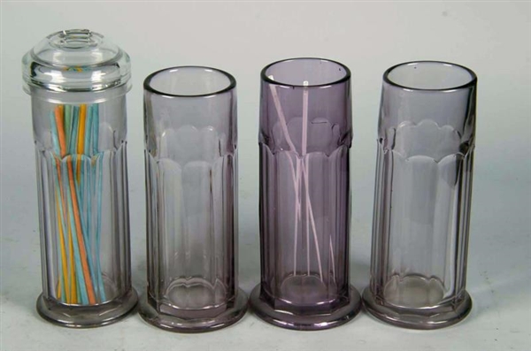 LOT OF 4 GLASS SODA FOUNTAIN STRAW DISPENSERS     