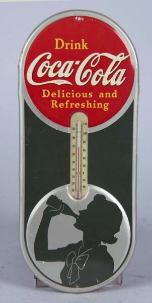 DRINK COCA COLA SILHOUETTE GIRL TIN THERMOMETER   