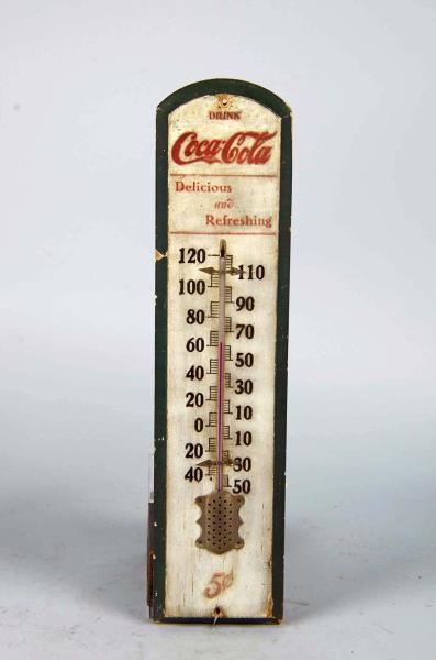 EARLY WOOD COCA COLA ADVERTISING THERMOMETER SIGN 