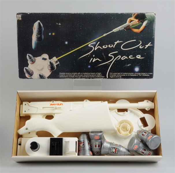 LOT OF 2: SPACE GAME IN BOX & PLASTIC WATER GUN.  