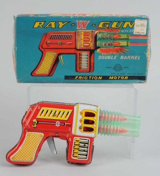 TIN & PLASTIC FRICTION RAY-W-GUN IN ORIGINAL BOX. 