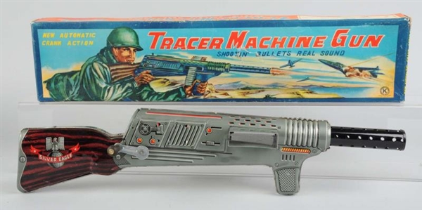 TIN TRACER MACHINE GUN WITH ORIGINAL BOX.         