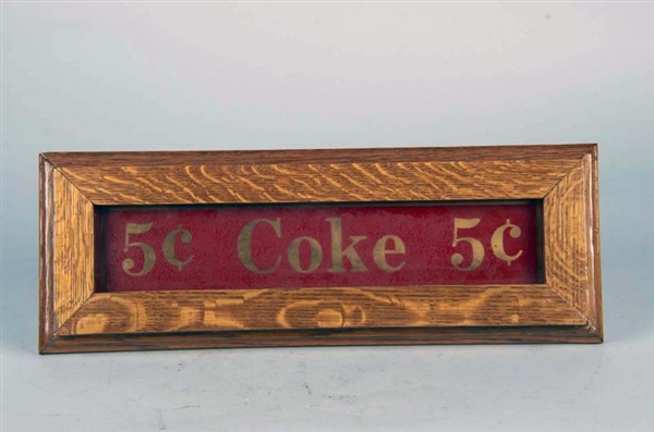 COCA COLA 5 CENT REVERSE ON GLASS SIGN IN FRAME   