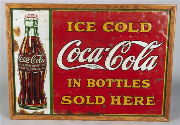 COCA COLA EMBOSSED TIN ADVERTISING SIGN IN FRAME  