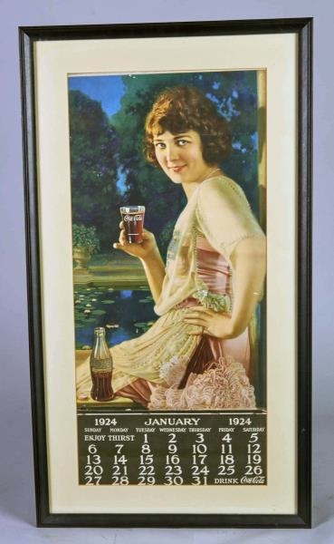 COCA COLA 1924 ADVERTISING CALENDAR IN FRAME      