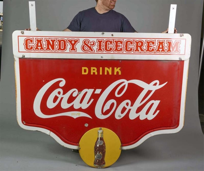 LARGE DRINK COCA COLA DOUBLE-SIDED PORCELAIN SIGN 