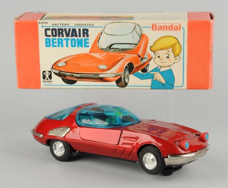 TIN BATTERY-OPERATED CORVAIR BERTONE WITH BOX.    
