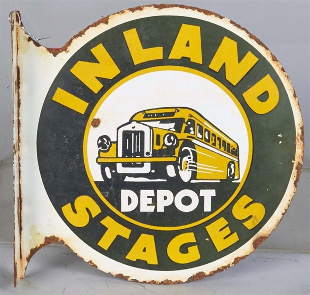 INLAND STAGES BUS LINES DEPOT FLANGE SIGN         