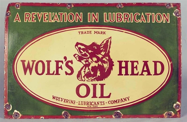 WOLFS HEAD OIL PORCELAIN ADVERTISING SIGN        
