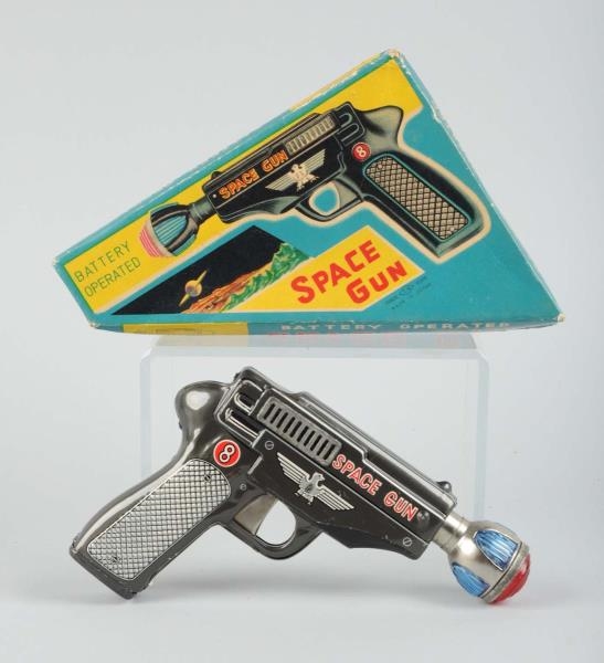 JAPANESE TIN LITHO BATTERY - OPERATED SPACE GUN.  