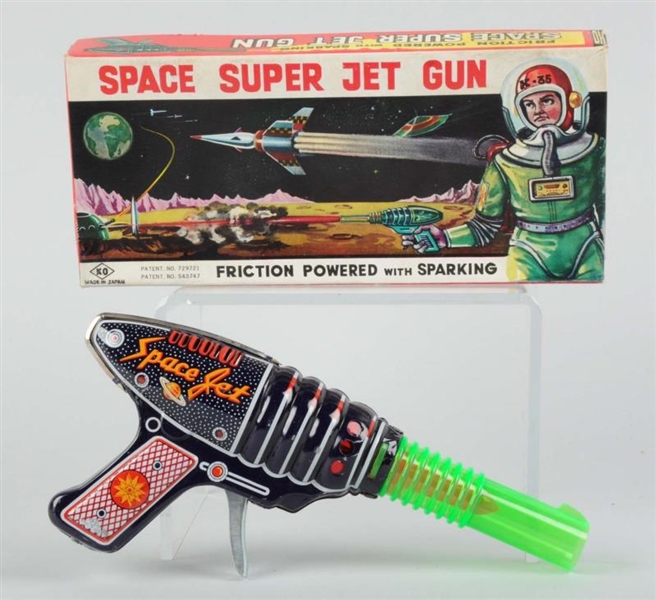TIN & PLASTIC SPACE SUPER JET GUN IN BOX.         