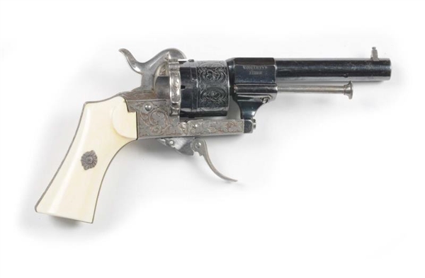 ENGRAVED IVORY LEFAUCHEUX TYPE PINFIRE REVOLVER.  