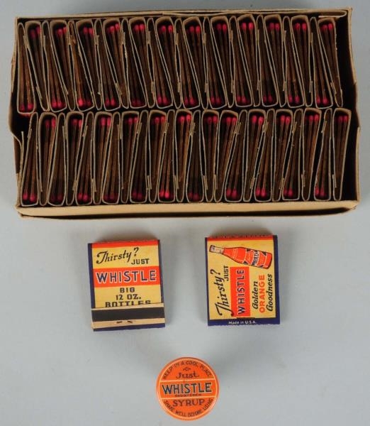1950S WHISTLE MATCHES & 1920S-30S STOPPER.        
