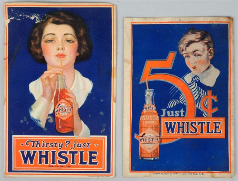 LOT OF 2: 1920S RARE WHISTLE CARDBOARD SIGNS.     