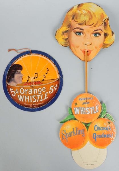 LOT OF 2: CARDBOARD WHISTLE SIGNS.                
