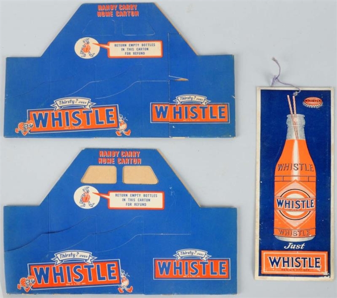LOT OF 3: CRDBRD WHISTLE BOTTLE CARRIERS & SIGN.  