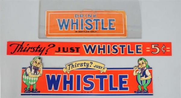 LOT OF 3: CARDBOARD WHISTLE SIGNS.                