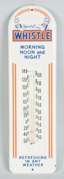 1940S-50S EMBOSSED METAL WHISTLE THERMOMETER.     