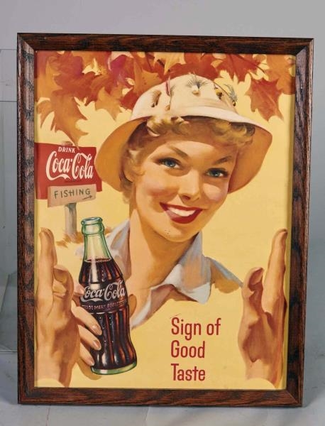 DRINK COCA COLA FISHING PAPER ADVERTISING SIGN    