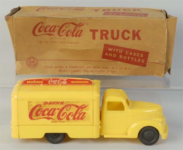 1950S LONG HOOD MARX COKE TRUCK WITH BOX.        