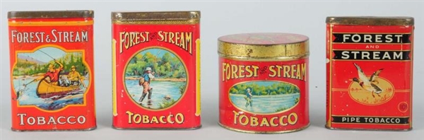 LOT OF 4: FOREST & STREAM TOBACCO TINS.           
