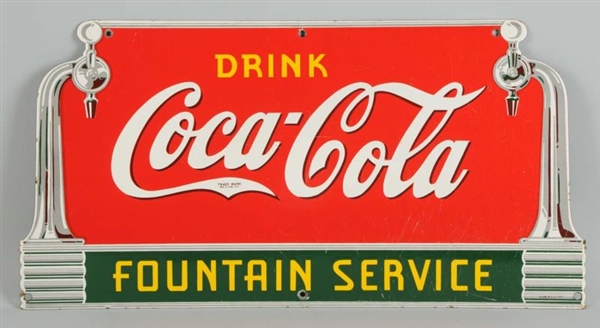 1941 PORCELAIN COCA-COLA FOUNTAIN SERVICE SIGN.   
