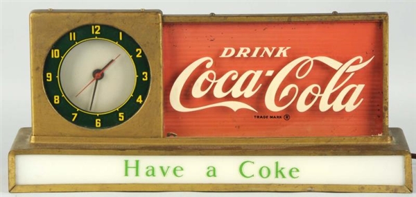 1950S COCA-COLA COUNERTOP LIGHTED CLOCK/SIGN.    