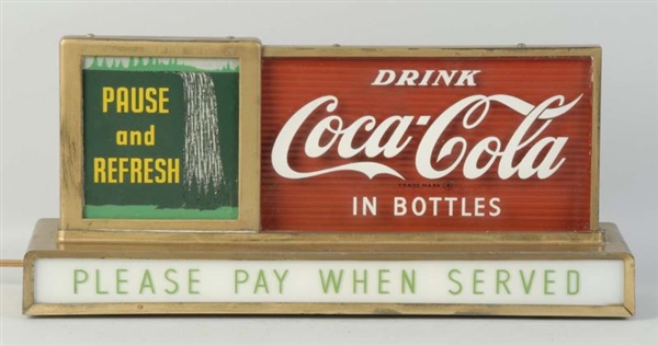 1950S COCA-COLA WATERFALL LIT COUNTER SIGN.       