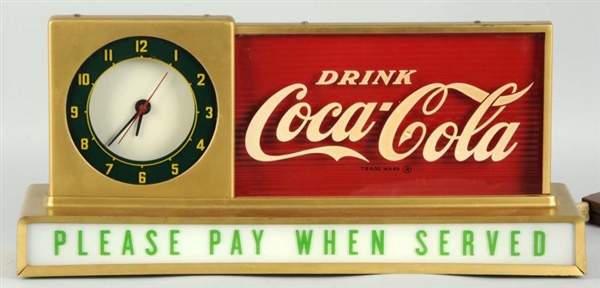 1950S COCA-COLA LIGHTED COUNTER CLOCK/SIGN.      