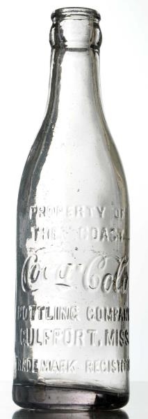 GULFPORT, MISSISSIPPI CLEAR COCA-COLA BOTTLE.     