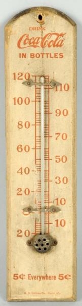 EARLY SMALL WOODEN COCA-COLA THERMOMETER.         
