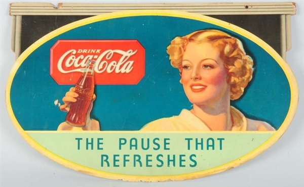 1930S COCA-COLA INDOOR TWO-SIDED SIGN & BRACKET.  
