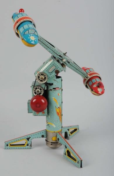 BATTERY-OPERATED TIN LITHO ROCKET SPACE RIDE TOY. 